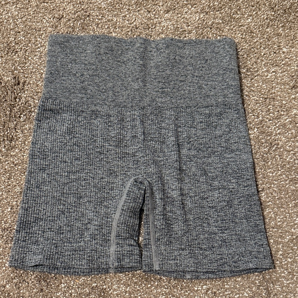 Gray Ribbed Biker Shorts